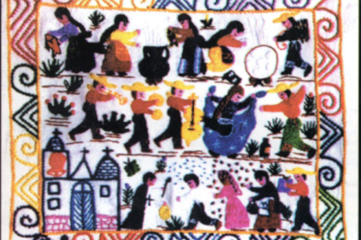 Tapestery depicting a Mexican wedding.