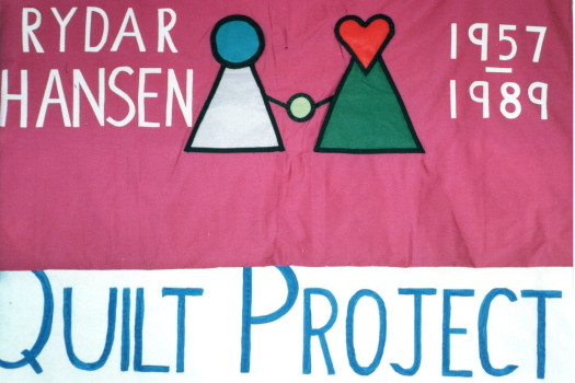 Photo of a quilt that says 'Rydar Hansen, 1957-1989, Quilt Project'